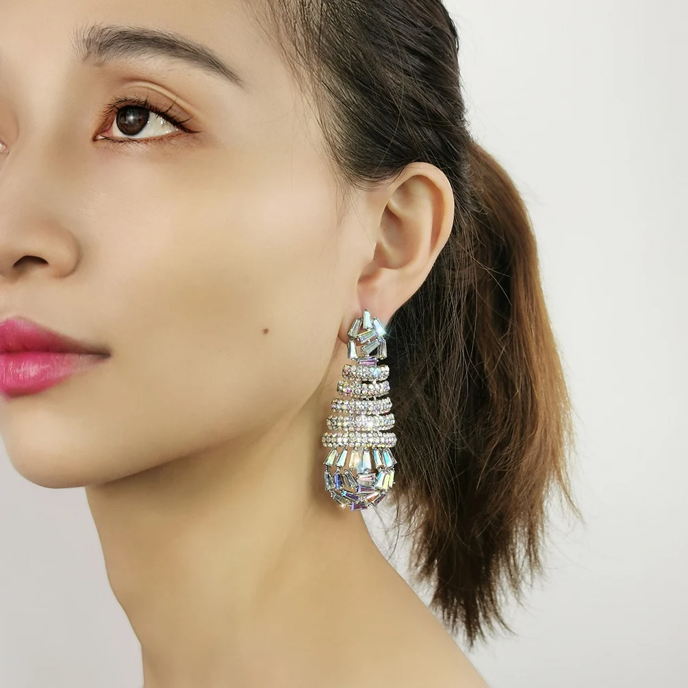 

Luxury Cubic Zirconia Long Dangle Earrings Big Rhinestones Drop Earring For Women Unique Party Wedding Jewelry Bijoux 2022 Gift