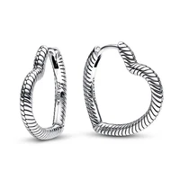 authentic 925 sterling silver sparkling heart charm hoop earrings for women wedding gift pandora jewelry