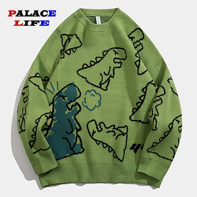 

Cartoon Round Neck Sweater Men's Tide Brand Autumn and Winter 2022 New Ins Loose Japanese Dinosaur Couple Knitted Sweater