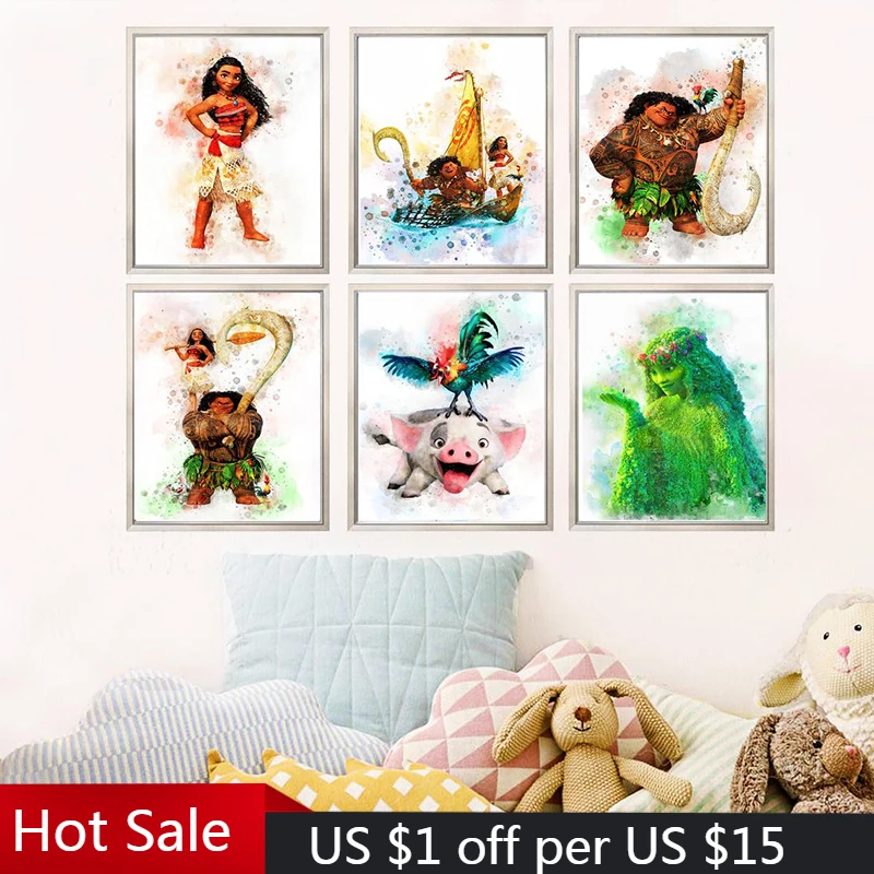 Постер акварельный Disney Моана какун Картина на холсте Maui Pua Hei TeFiti настенное