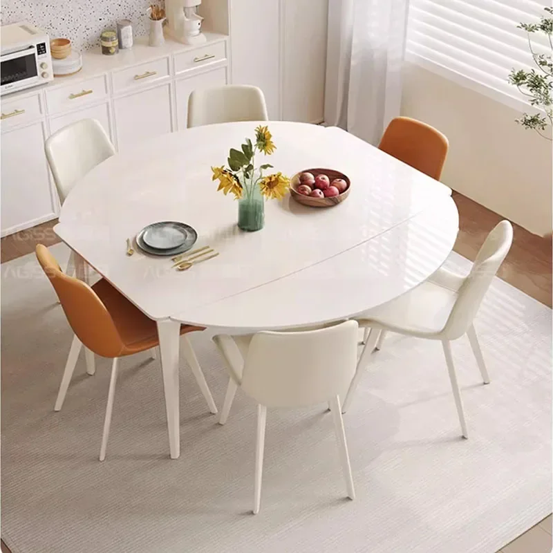 Красота Удобный обеденный стол Выдвижной круглый домашний кухонный Деревянный