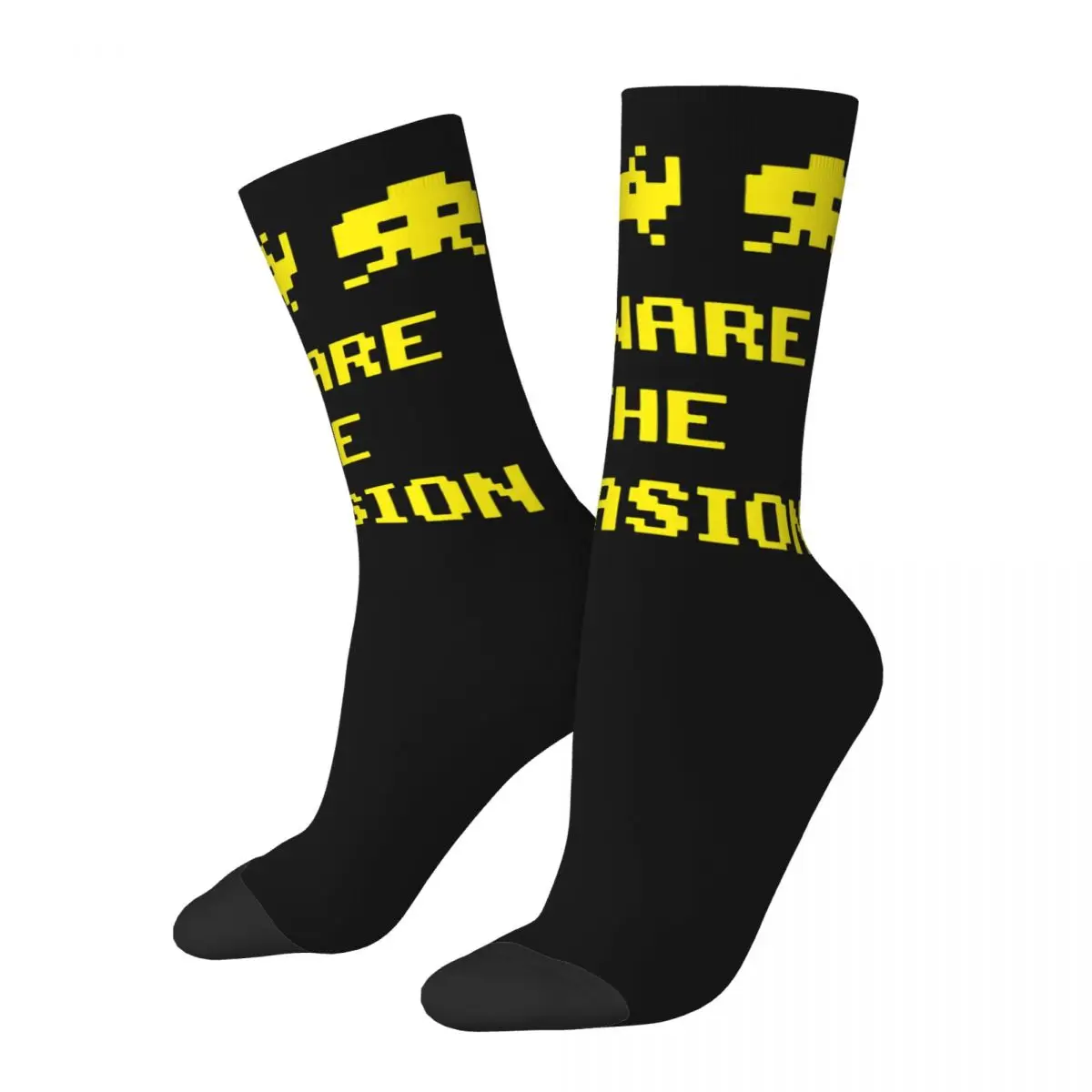 

Hip Hop Vintage Beware The Invasion Crazy Men's compression Socks Unisex Space Invaders Arcade Shooter Game Printed Crew Sock