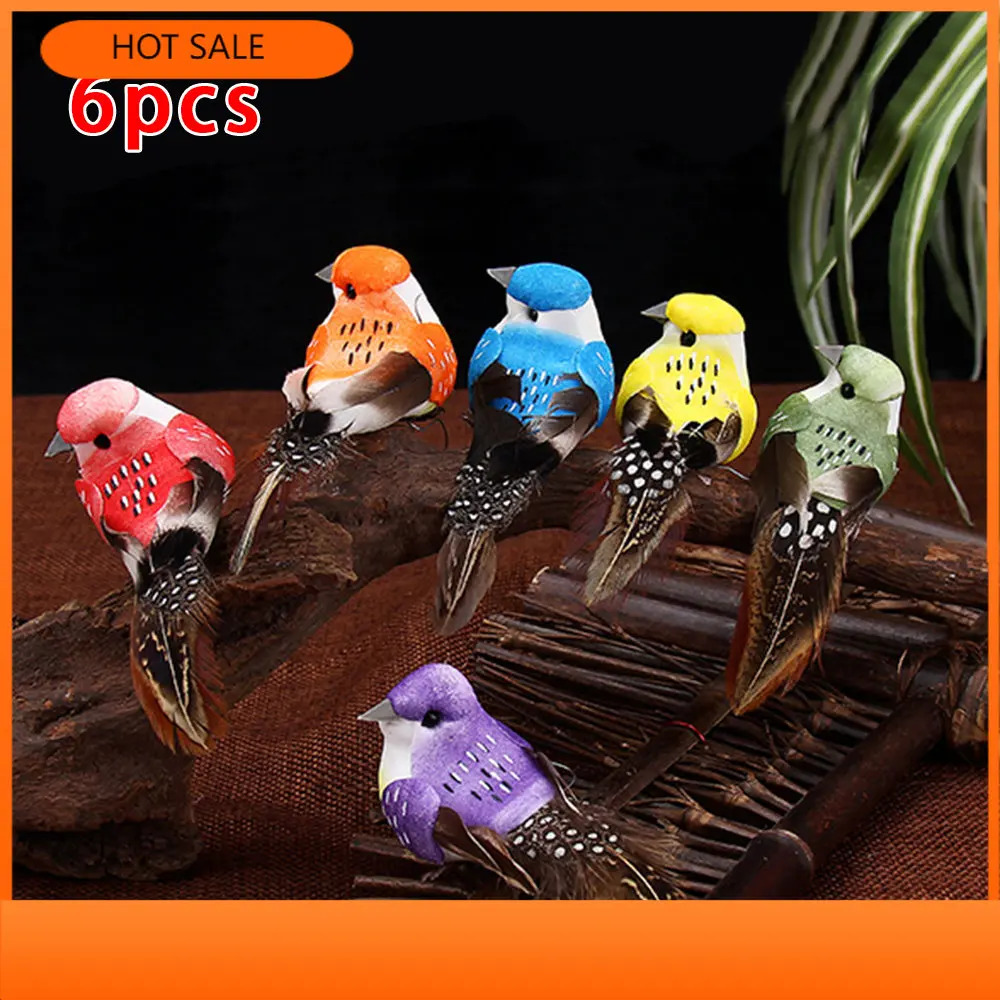 

6pcs Simulation Birds Tree Decor Perched Woodland Fake Feather Birds Garden Decoration Ornament Yard & Garden Decoration