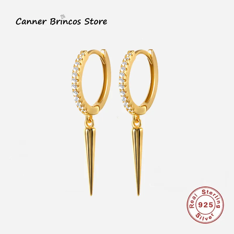 

CANNER Real 925 Silver Pendant Earrings Punk Gothic Geometric Crystal 2021 Trendy Ear rings For Women 925 Silver Party Jewelry