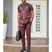 african men clothes shirts and pants 2 pieces patchwork short sleeves round neck mens fashion casual business suit m 4xl