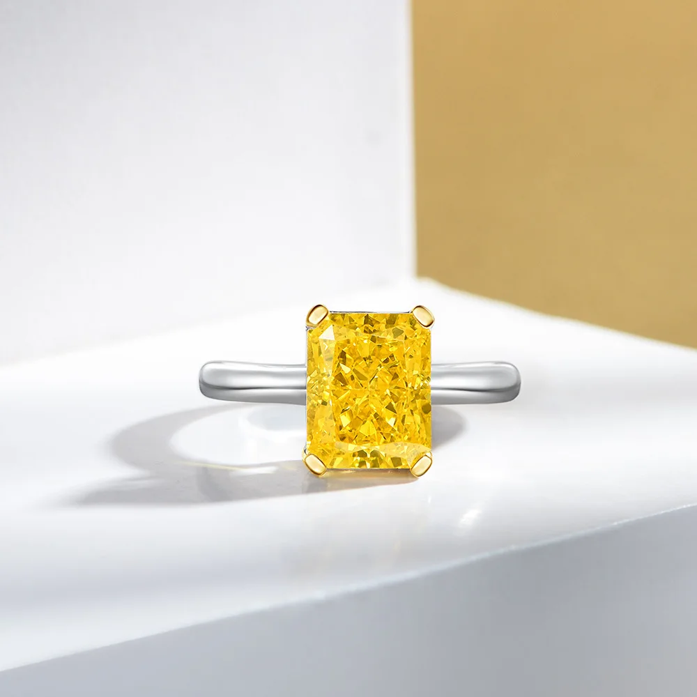 

2021 new classic yellow diamond female ring s925 sterling silver high carbon diamond radiant cut female engagement ring