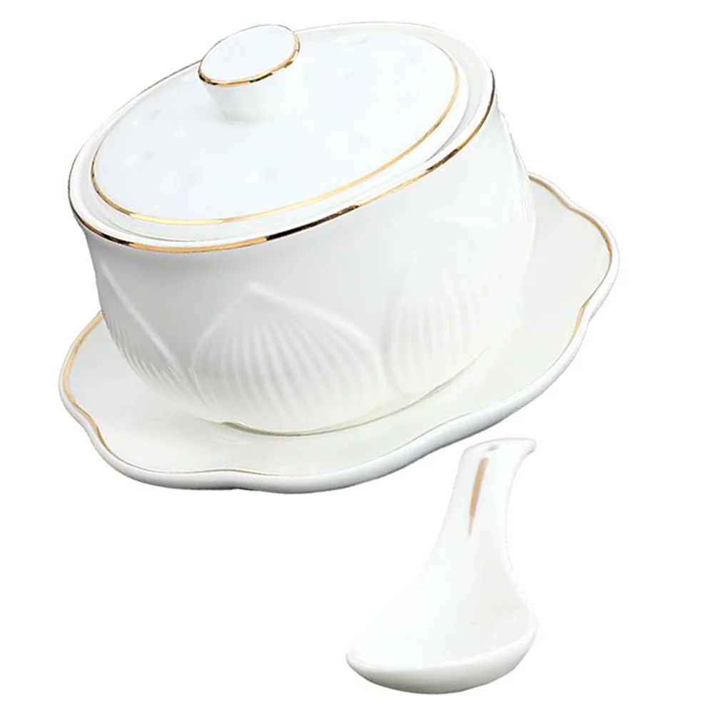 

Kitchen Soup Bowl Bowls Lids Steamed Egg Cup Stew Pot Porcelain Ceramic Serving