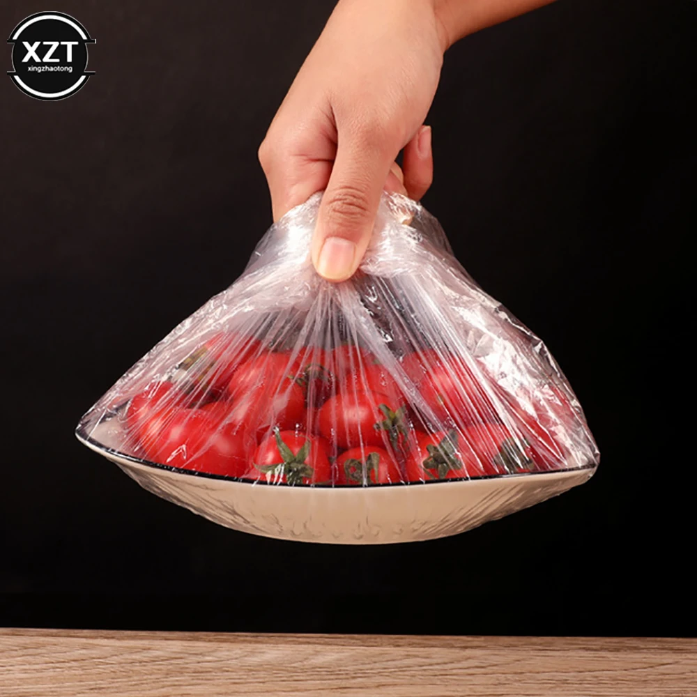 

100PC Disposable Food Cover Saran Wrap Plastic Bag Refrigerator Stretch Leftovers Protection Flim Dustproof Bowls Cups Caps Bag