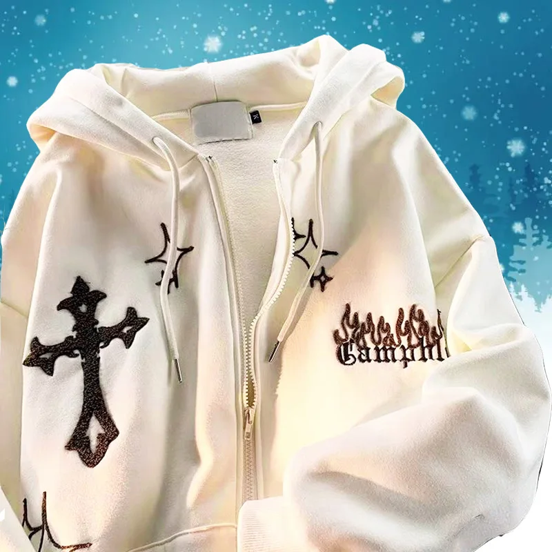 

Apricot Y2k Flame Women Hoodies Graffiti Outwear Streetwear Zip Up Print High Street Y2k Clothes Coat Unisex Graffiti Hip Hop