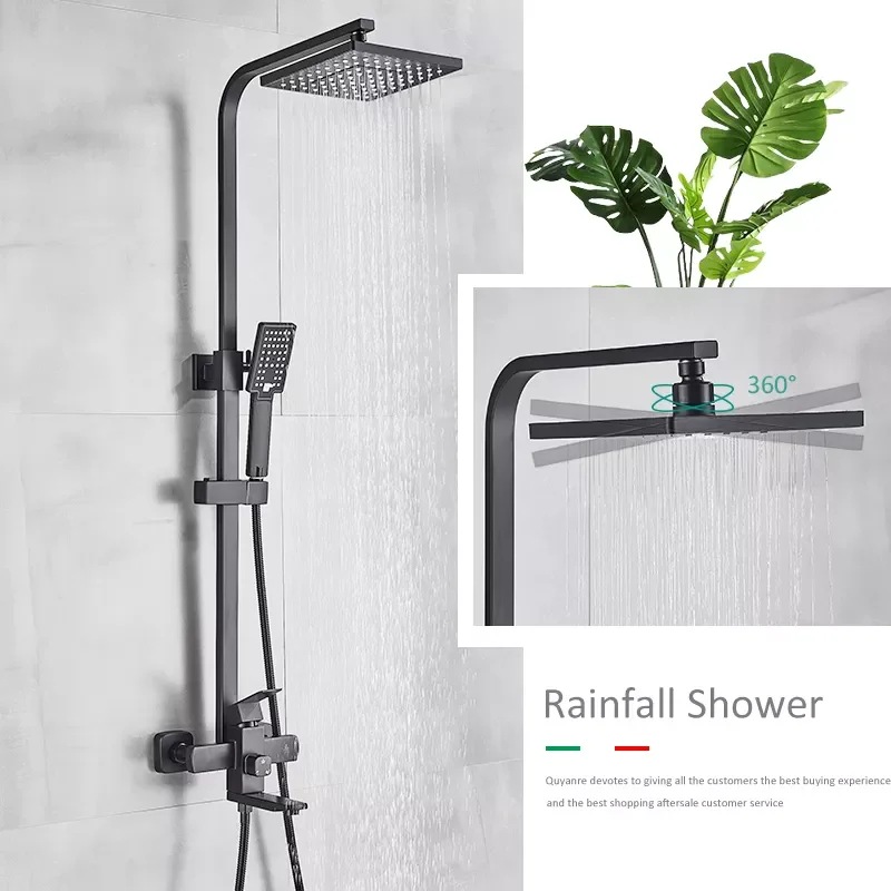 

Matte Black Bathroom Shower Faucet Set Wall Mount Rainfall Shower Mixer Tap Bathtub Shower Mixer Tap 3-way Shower Mixer