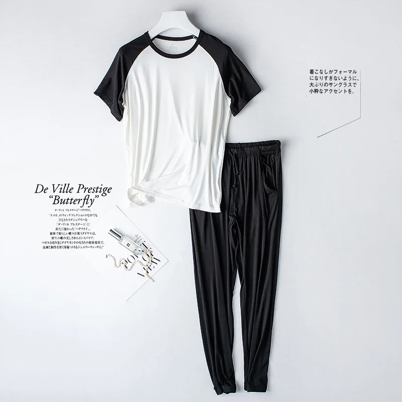 2023 Spring/Summer New Women's Pajama Set Modal Short Sleeves+Pants Two Piece Color Matching Thin Casual Sports Home Furnishing
