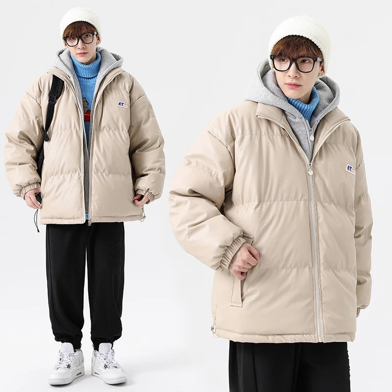 Men's Cotton Padded Clothes New Pu Leather  Are Popular In Winter. Two Thick Hooded Coats Are Fashionable And Warm