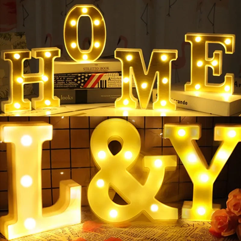 

DIY 3D Letter Light LED Night Lights 26 English Marquee Sign Alphabet Night Lamp Atmosphere Home Wedding Birthday Decor Light