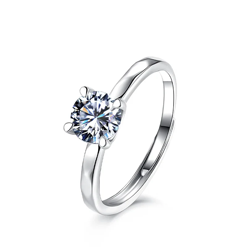 

Adjustable Size One Carat D Color Moissanite Sterling Silver Ring Gift for Girlfriend To Express Her Marriage Proposal