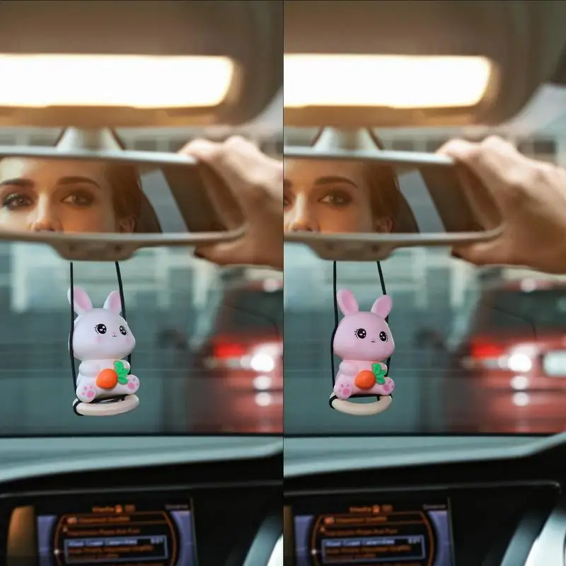 

Rabbit Car Ornament Cute Mini Rabbit Miniature Vase Ornament Dashboard Rabbit Butterfly Cartoon Hanging Ornaments Car Accessory