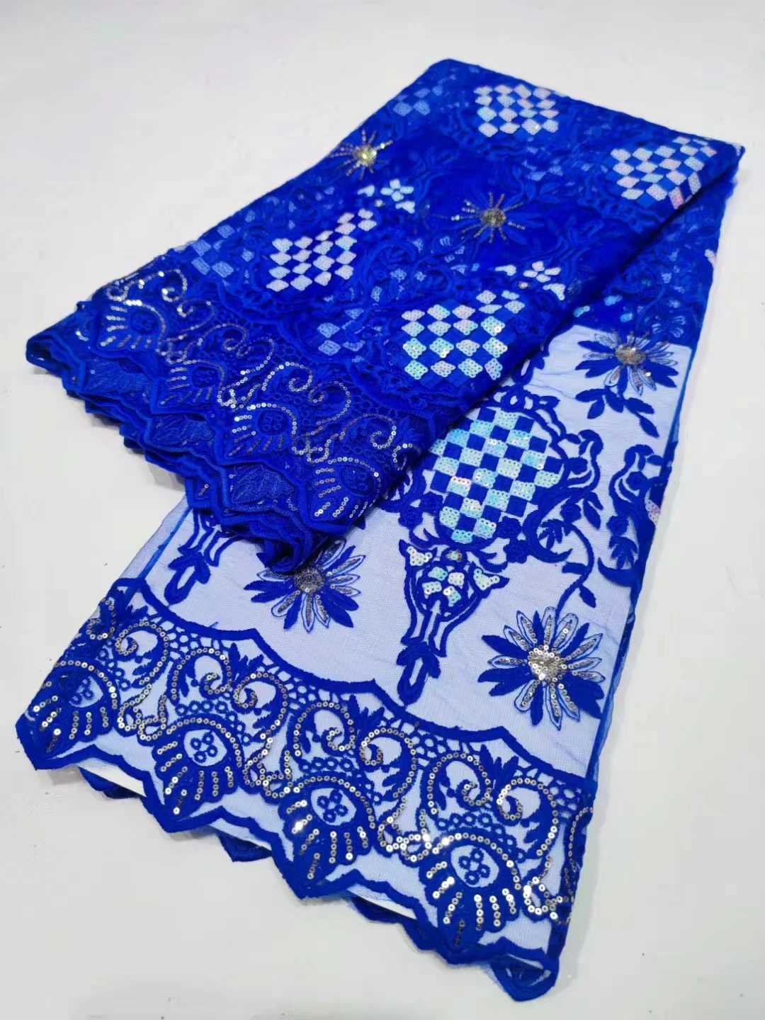 

Африканская кружевная ткань 2022, высококачественное кружево, 5 ярдов для свадебного платья, сетчатая ткань с блестками для шитья платья EYYN53