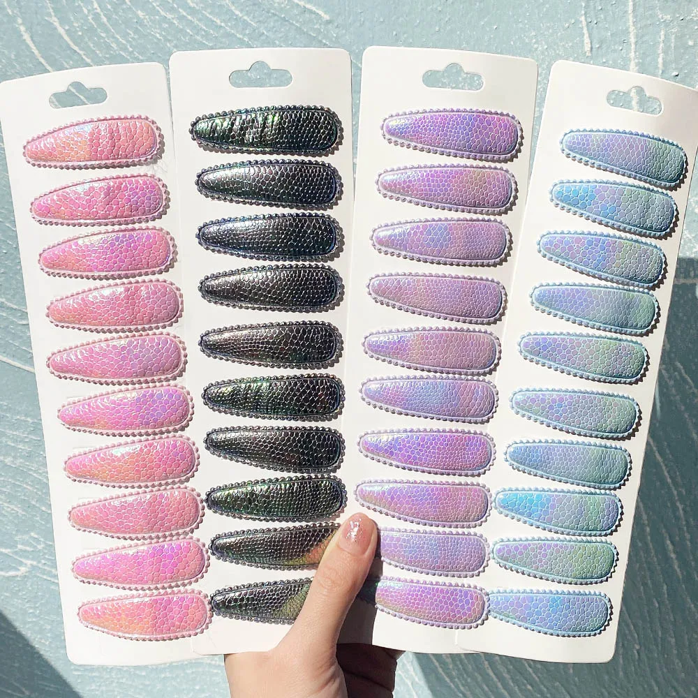 

Заколки для волос для девочек, из ПУ, разных цветов, в форме капли, 10 шт./компл., BB