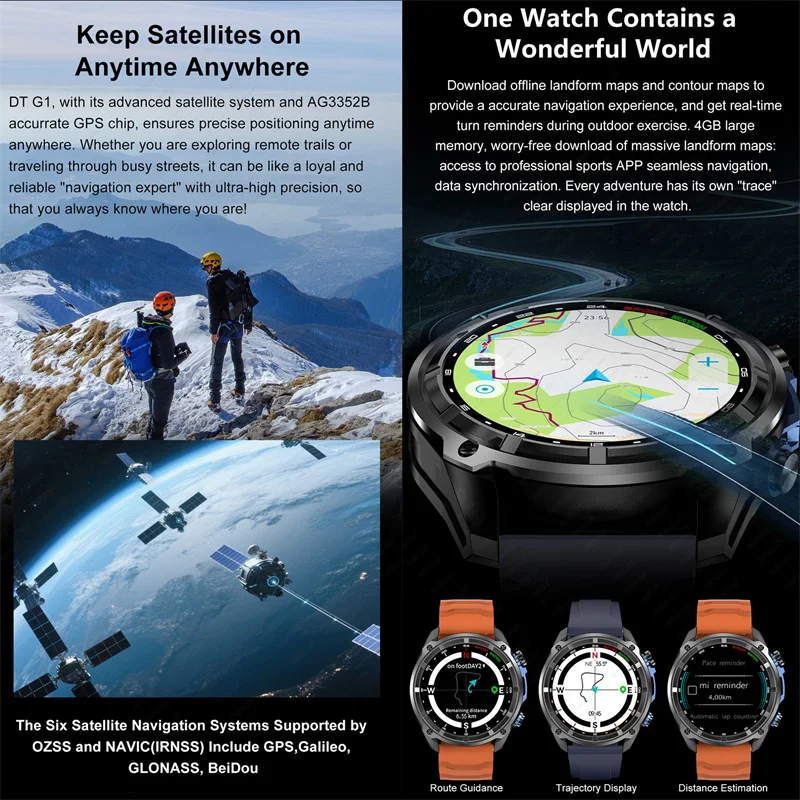 Фото 2025 Новые военные умные часы GPS DTG1 4 ГБ Компас Высотомер Bluetooth Вызов 860 мАч Батарея Спорт на открытом воздухе Смарт-часы для мужчин №3
