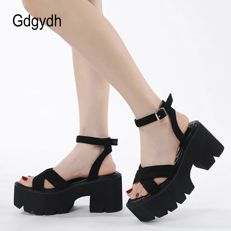 

Gdgydh Ankle Strap Platform Heels for Women Sandals Open Toe Strappy Chunky Heel Sandals Casual Comfortable Faux Suede