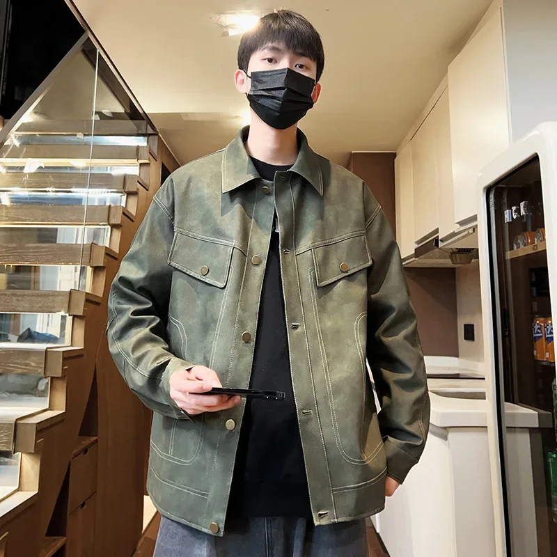 Винтажная мотоциклетная кожаная куртка в американском стиле для мужчин модный