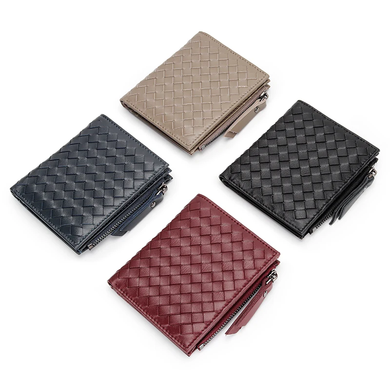 Luxury 100% Sheepskin Women's Short Wallet Leather Vertical Half Fold Wallet Multi Card Zipper Coin Purse Card Holder Purses