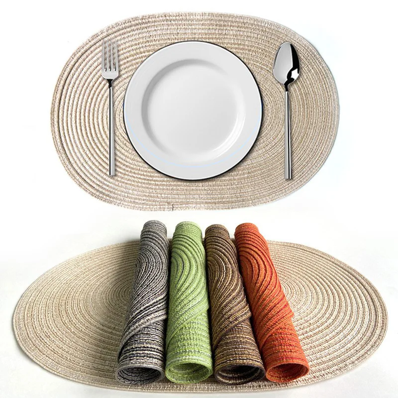 

Cotton Yarn Ramie Oval Placemat Japanese Ramie Heat Insulation Coaster Pads Anti-scalding Pot Hand-woven Home Table Mat