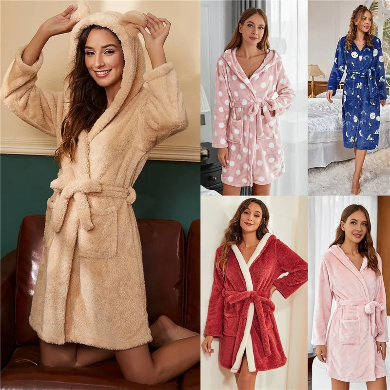 

Women Winter Bathrobe Female Bandage Robe Soft Comfortable Warm Pajamas Home Sleepwear Shower Spa Sleep Nightgown Dressing Gown