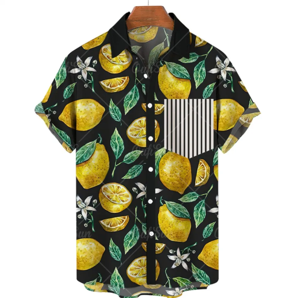 Oversized Summer Men's Hawaiian Shirt Fruit Pattern Casual Fashion Short Sleeve Lightweight Comfortable Retro Clothing