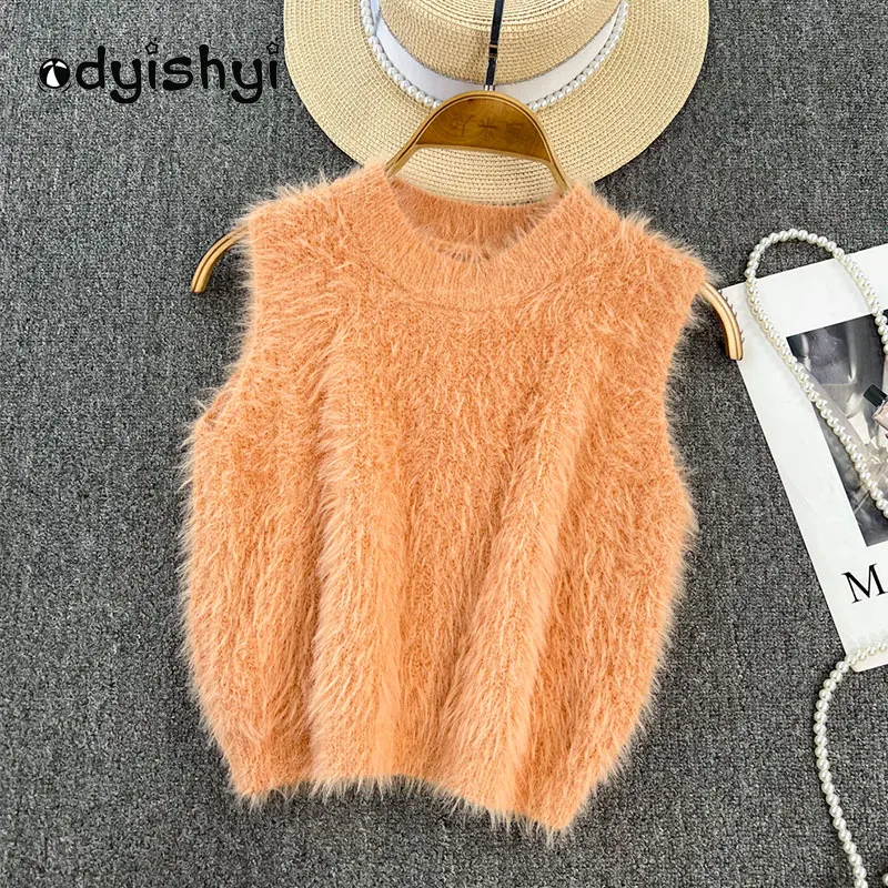 

Женский трикотажный жилет без рукавов, короткий пуловер из искусственного меха норки в Корейском стиле на осень и зиму, YD257