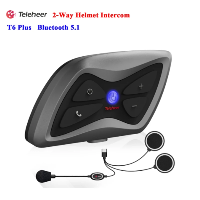 

Teleheer T6 Plus Motorcycle Helmet Headset Bluetooth 5.1 2 Riders 1500M Intercomunicador Moto Waterproof Real-time Intercom V6