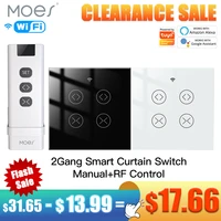 moes tuya smart life app wifi rf 2 gang double curtain blind switch for roller shutter electric motor with google home alexa