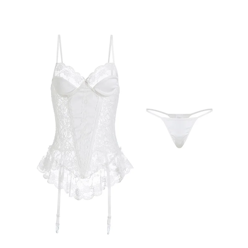 Sexy Women Nightdress underwear low-cut slim nightgown backless Female Lingerie lace perspective suit One Size