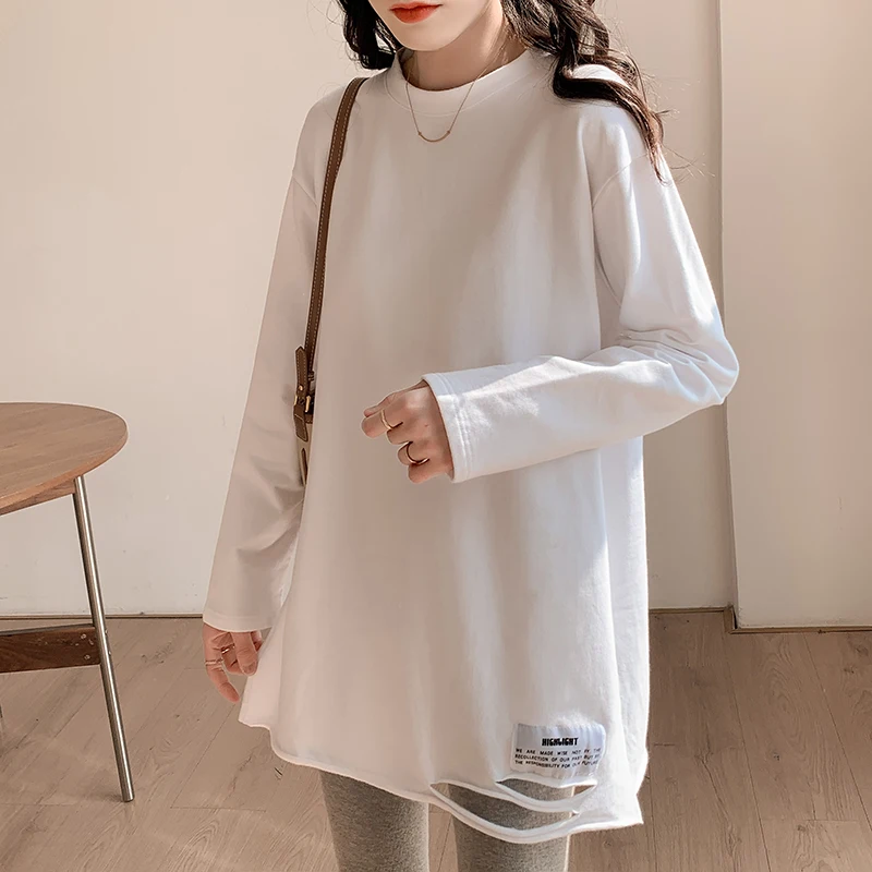 Street Style HipHop Casual Female Shirt Loose Long-Sleeve Clothes Solid Chic Tops O-neck Shirt