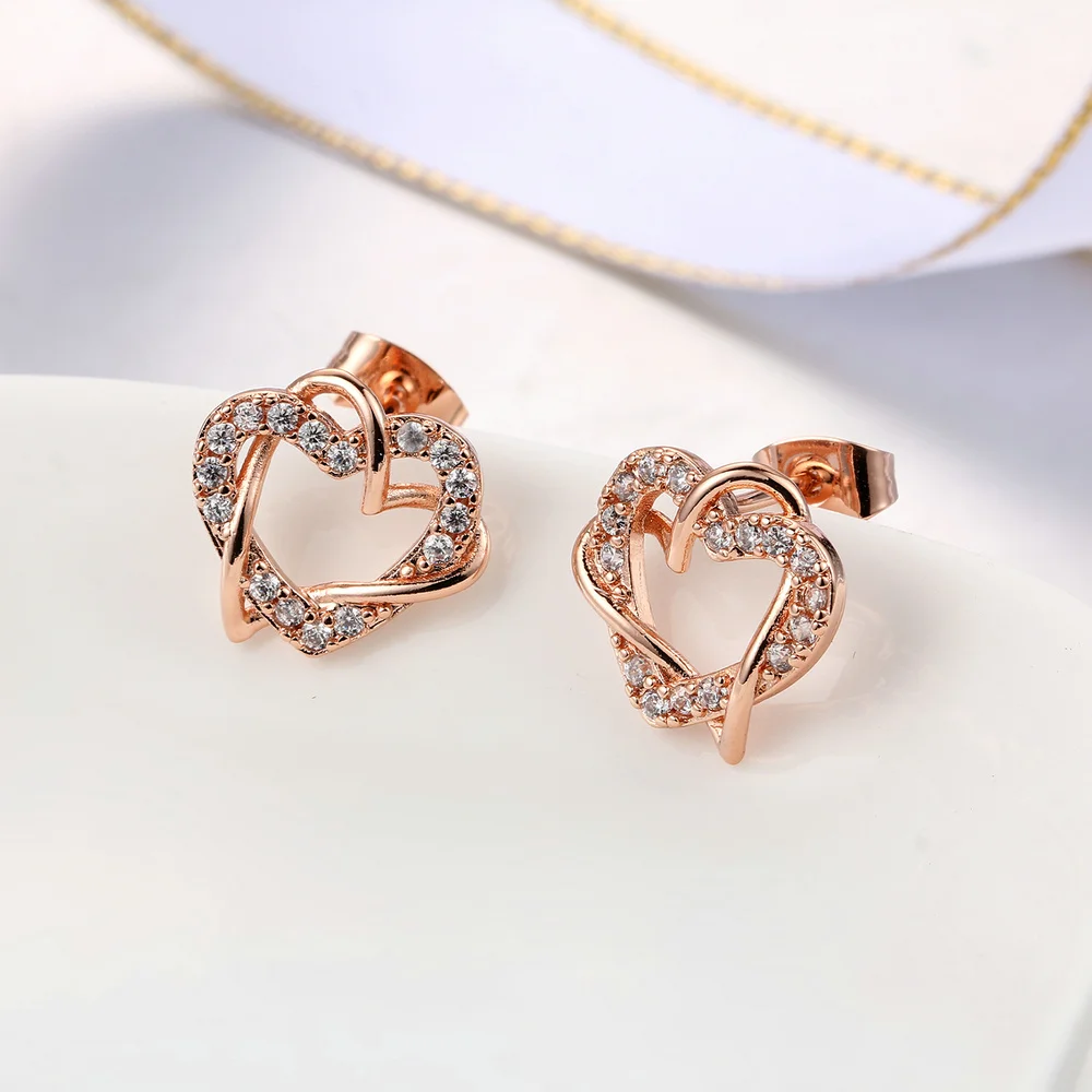 Высококачественные роскошные золотые серьги-гвоздики в форме сердца цвета