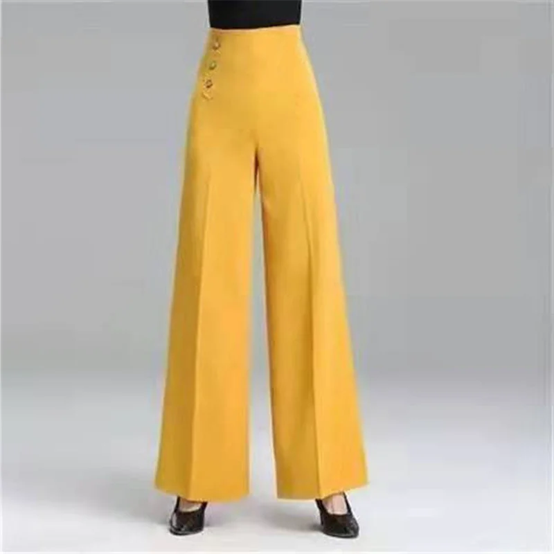 Thin Leisure High Waist Wide Leg Pants Dance Pants Ballroom Dancing Pants Modern Latin Square Dance Clothing Thin Dancing P