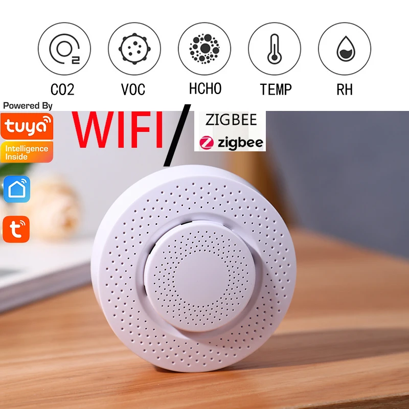 

WIFI /Zigbee 3,0 Tuya CO2 Hcho VOC детектор формальдегида углекислого диоксида датчик мониторинга воздуха Предупреждение детектор сигнализации