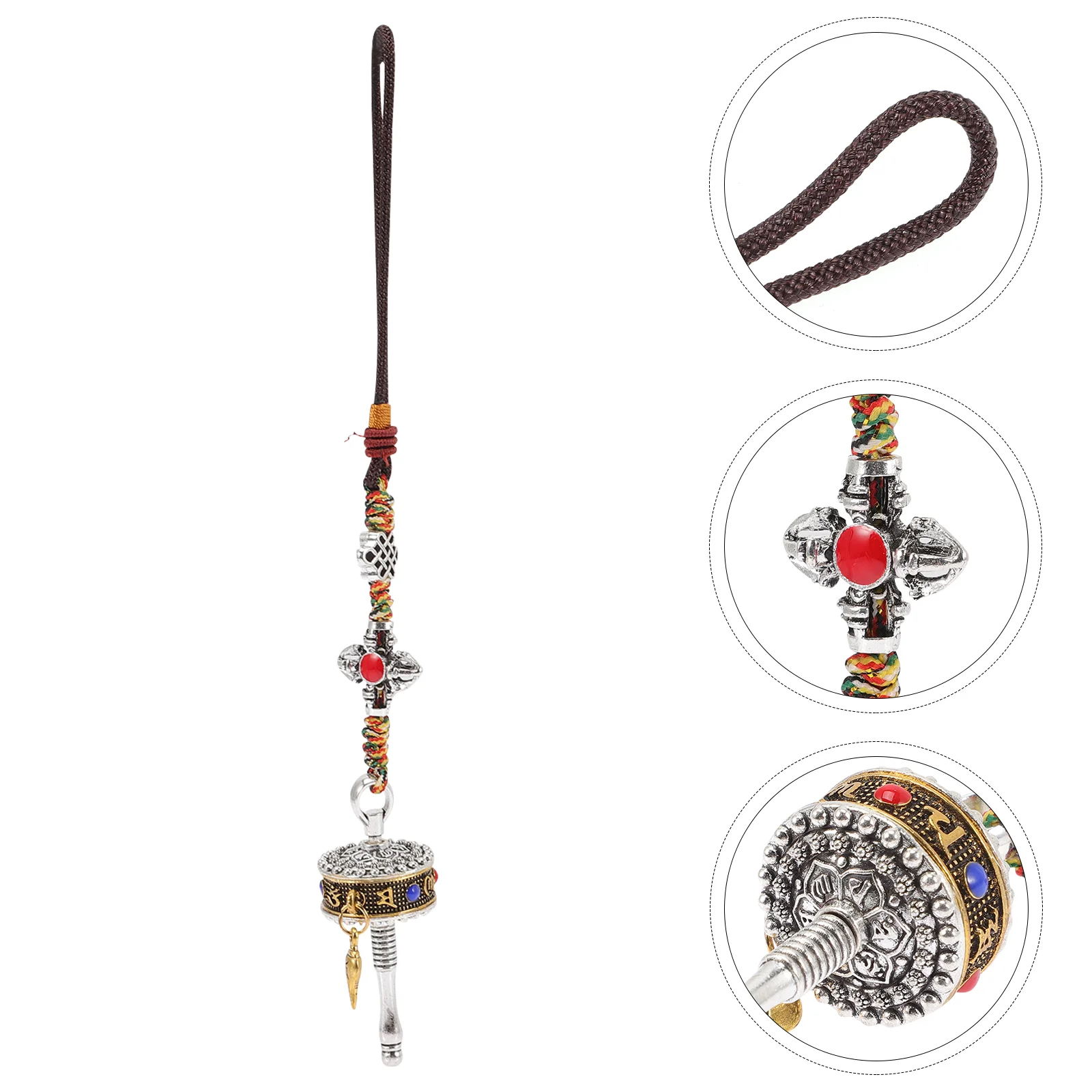 

Pendant Car Prayer Wheel Tibetan Hanging Accessories Charm Mirror Rearview Ornament Keychain Phurba Dorje Vajra Luck Feng Shui