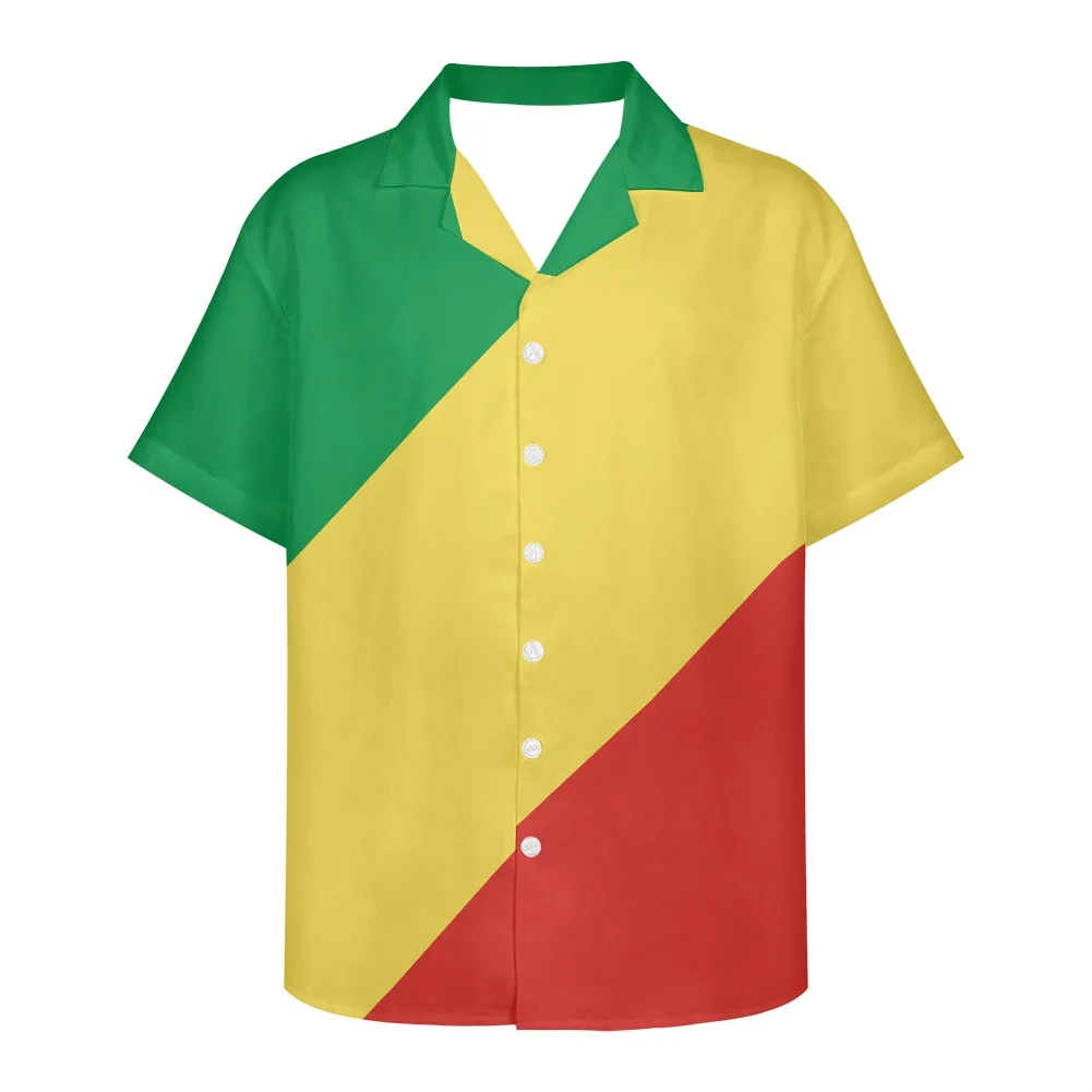 

Republic of the Congo Flag Design Pattern Summer Vintage Fashion Short Sleeve Hawaii Shirts For Men Camisa Masculina Casual HOT