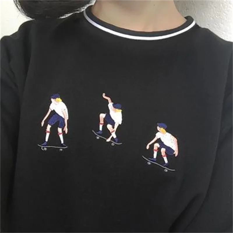 

Skateboard Embroidered Tee for Women Clothing Kawaii Anime T-shirt Short Sleeve T-shirts Goth Aesthetic Gothic Blouses Vintage
