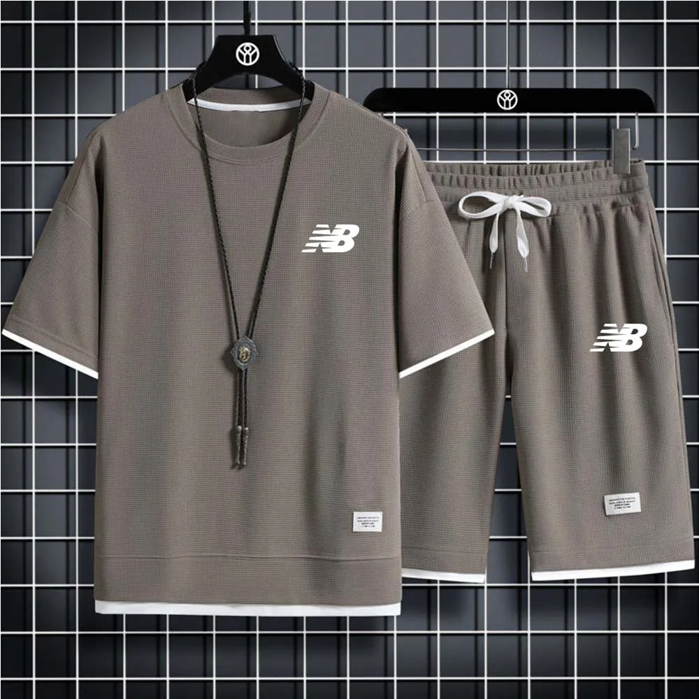 Men Jersey  Men  LOG Tracksuit Set Short Sleeve T-Shirt Shorts 2 Piece Oversized Clothes Training Uniform Sports Suit