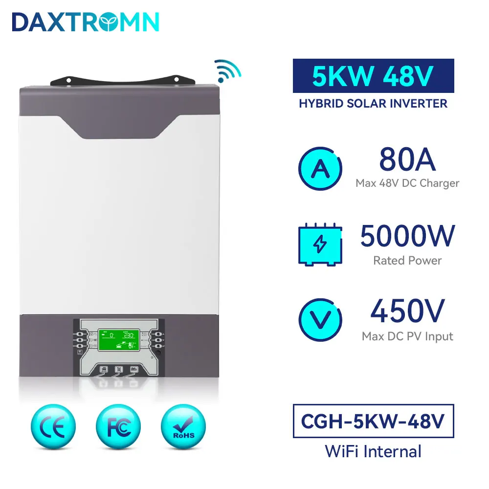 

5000W 220VAC MPPT Hybrid Solar Inverter 48v 5kw Pure Sine Wave Off Grid Tie Inverter 450V 80A Solar Charger Controller With Wifi