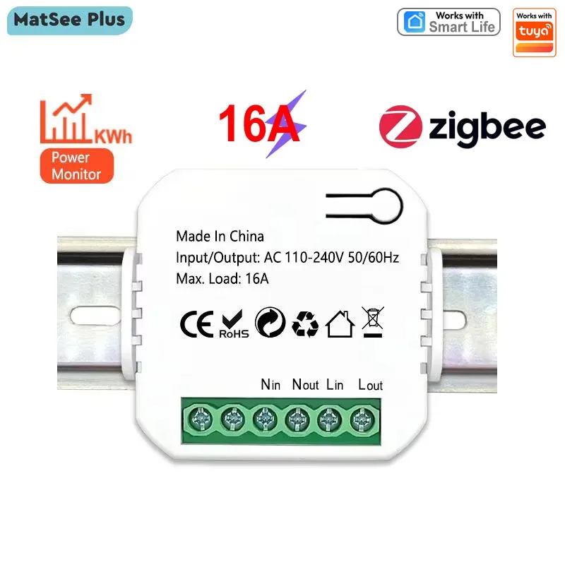 

Смарт-счетчик энергии Tuya ZigBee, кВтч, модуль розетки на DIN-рейку, вкл. выкл., 16 А, 220 В, монитор мощности, статистика электроэнергии, защита от перегрузки, работает с Google Home, Alexa