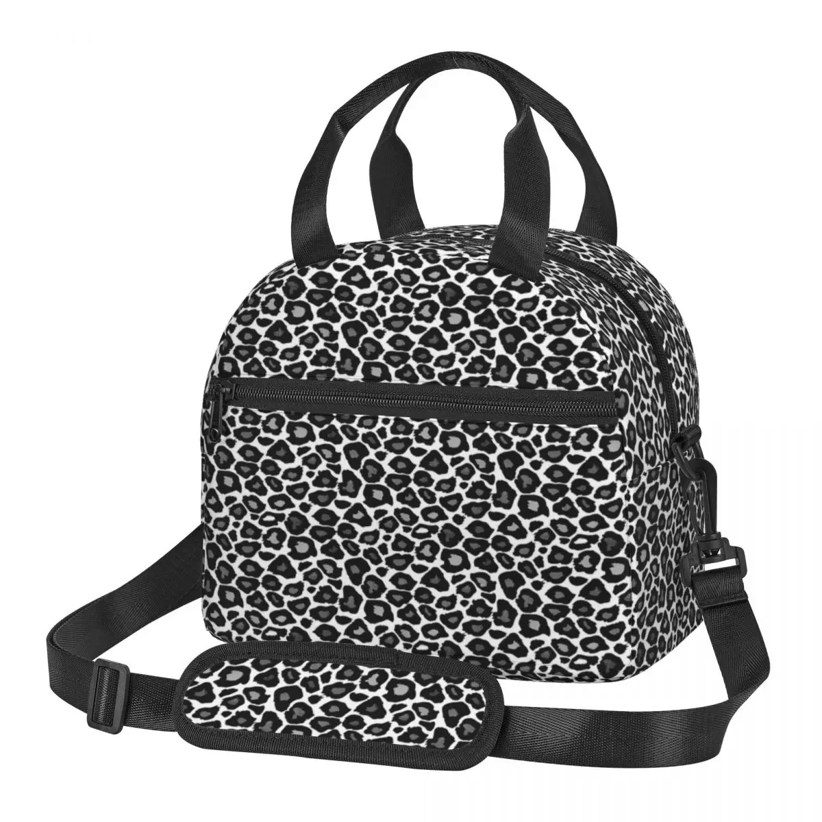 

Black And White Leopard Lunch Bag Animal Print Portable Lunch Box Picnic Design Cooler Bag Casual Waterproof Tote Food Bags