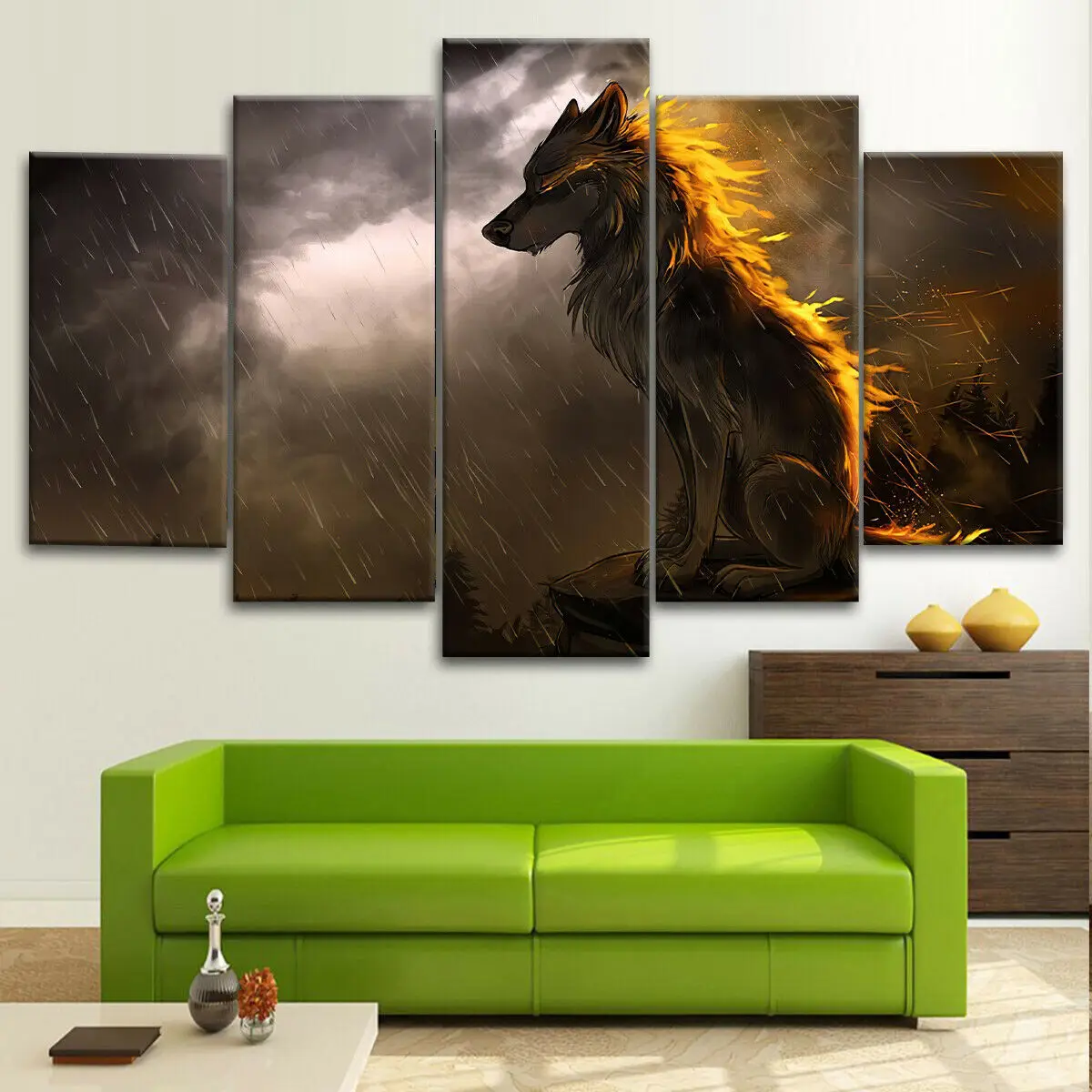 Рисунок на холсте с изображением дикого волка в дождь природы красоты храбрости 5