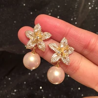 pearl earrings woman fashion flower crystal earrings charm rhinestone inlaid jewelry cute earrings couple gifts best choice