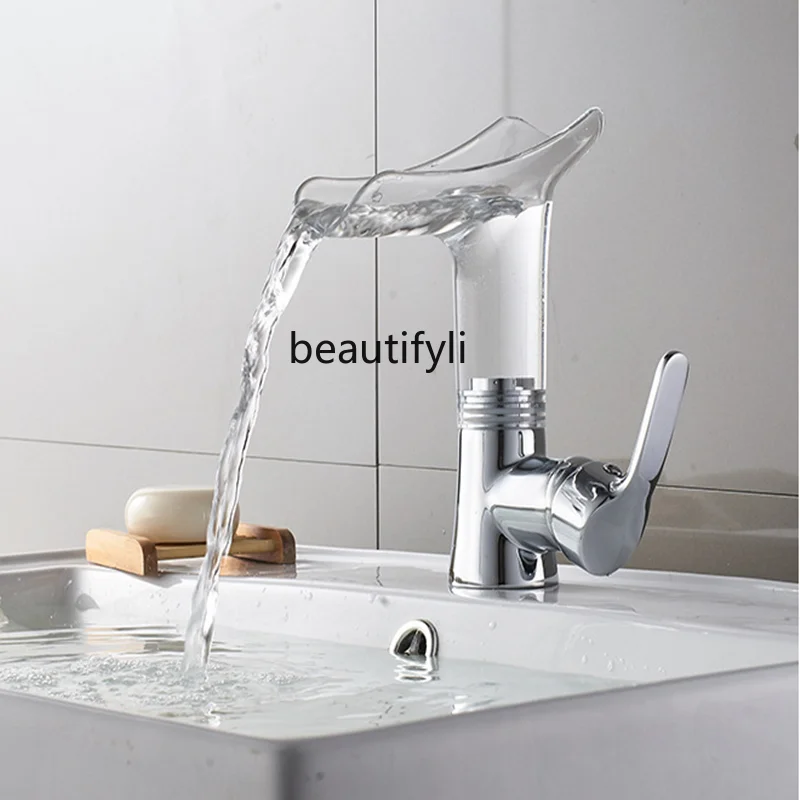

zqInter-Platform Basin Basin Bathroom Cabinet Wash Basin Kitchen Transparent Copper Hot and Cold Water Faucet