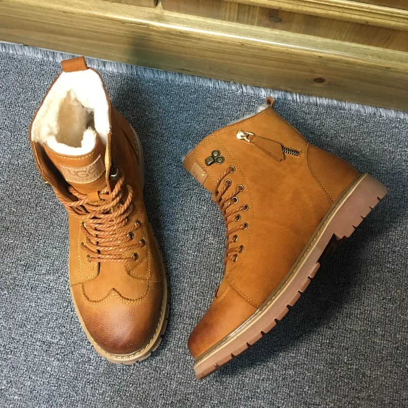 Зимние ботинки мужские меховые зимние кожаные утолщенные теплые плюшевые