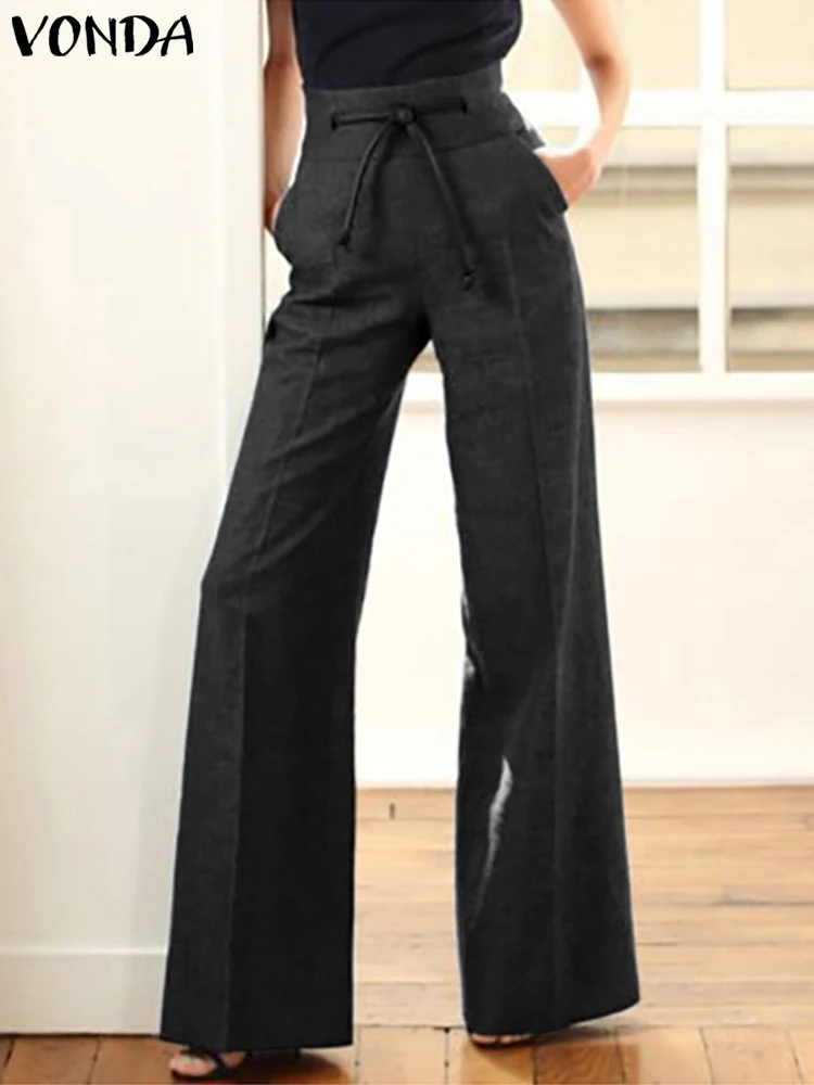 

VONDA Femme 2022 Casual Solid Pants Women Casual High Waist Pantalon Femme Zipper Street Long Trousers Wide Leg Palazzo Oversize