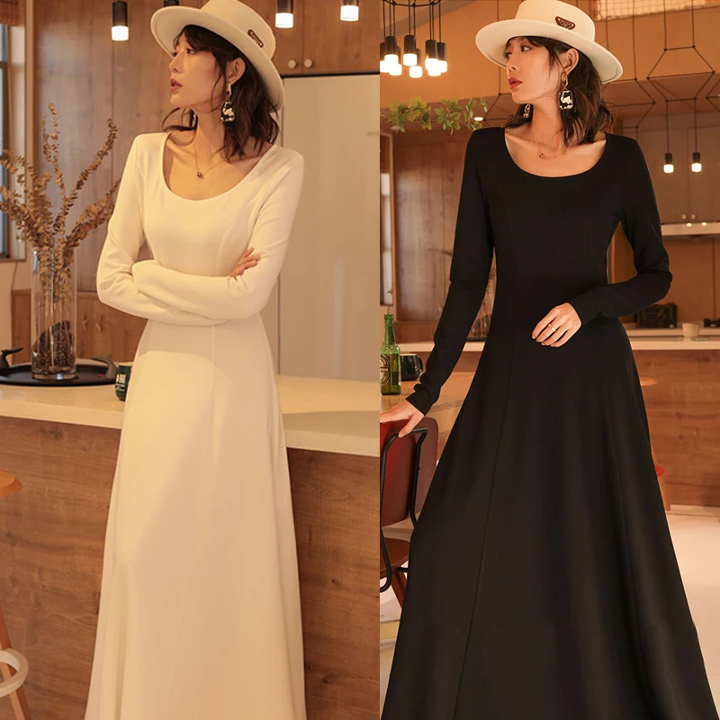 2024 Spring and Autumn Dress Winter Inner wear Bottoming Slim fit Slimming Big Hemline Temperament Ankle Exta-...