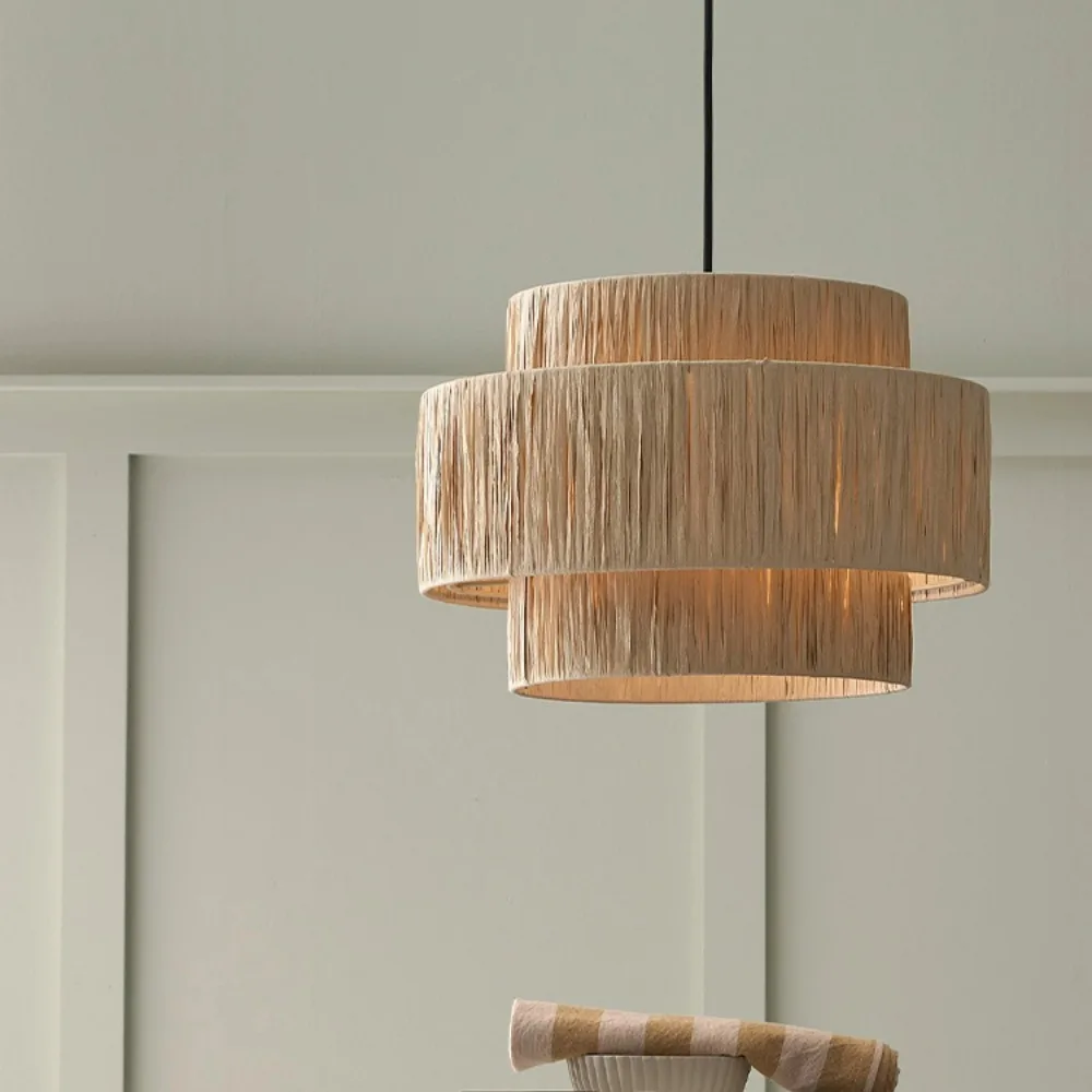 

Hand Knitted Ceiling Pendant Lamp Art Rattan Living Room Chandelier Bedroom Lighting Suspension Design Hanging Lampshade
